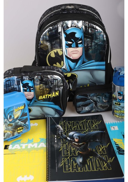Lisanslı Batman Okul,beslenme ve Kalem Çantası,beslenme Kabı ve 500 ml Trıtan Matara Ile Kırtasiye Okul Seti