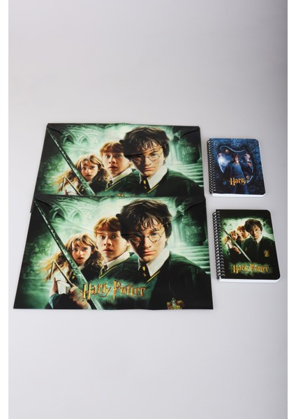 Dekomus Ile Lisanslı Harry Potter 2 Adet Çıtçıt Dosya ve 2 Adet Spırallı A6 Çizgili Not Defteri / Bloknot Okul Seti