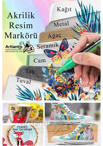 12 Renk Akrilik Markör Keçeli Kalem 1 Adet 12 Li Acrylic Marker Taş Cam Metal Seramik Plastik Tuval Ahşap 0.7-1 cm fırsatları