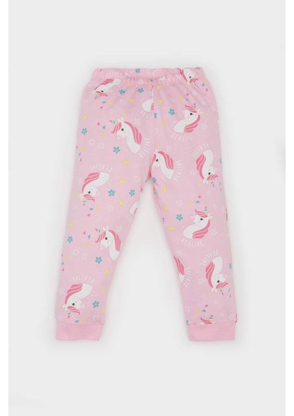 Yeni Sezon Kız Bebek Unicorn Baskılı Pijama Takımı Uzun Kollu Üst Beli Lastikli Uzun Alt