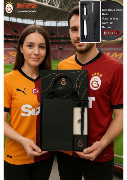 Lisanslı Galatasaray Kutulu ve Çantalı Deri Ajanda ve Roller Tükenmez Kalem Seti "dekomus Özel Kutulu Kalem Comfort Hediyeli"