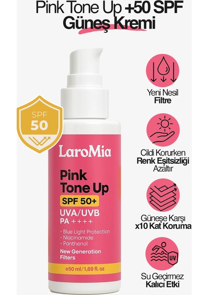 Leke Karşıtı Cilt Aydınlatıcı ve Ton Eşitleyici Pembe Güneş Koruyucu Krem SPF50+ Pa++++ 50 ml