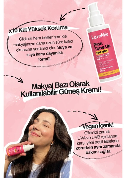 Leke Karşıtı Cilt Aydınlatıcı ve Ton Eşitleyici Pembe Güneş Koruyucu Krem SPF50+ Pa++++ 50 ml