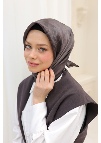 Desenli Shiny Eşarp - 8647 - Koyu Kahve