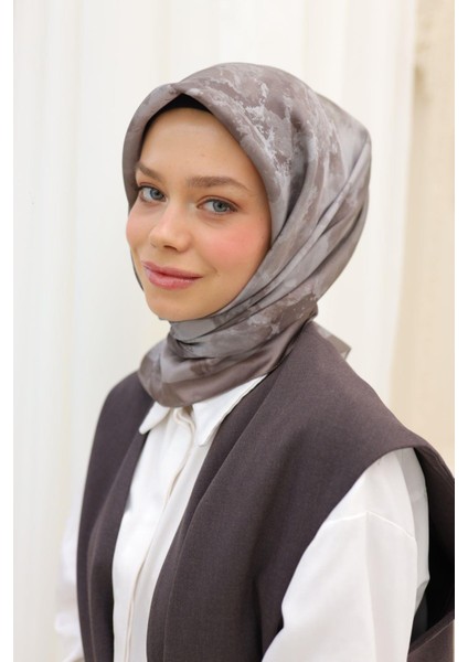 Desenli Shiny Eşarp - 8647 - Koyu Vizon