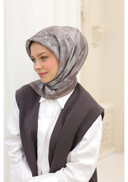Desenli Shiny Eşarp - 8647 - Koyu Vizon