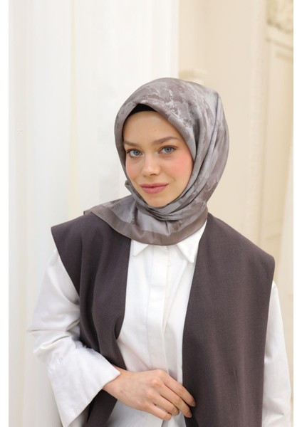 Desenli Shiny Eşarp - 8647 - Koyu Vizon