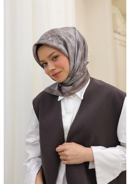 Desenli Shiny Eşarp - 8647 - Koyu Vizon