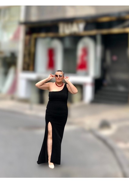 Sim Görünümlü Tek Omuz Önden Yırtmaçlı Abiye