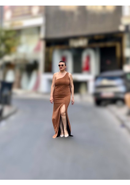 Sim Görünümlü Tek Omuz Önden Yırtmaçlı Abiye fiyatları