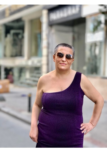 Sim Görünümlü Tek Omuz Önden Yırtmaçlı Abiye
