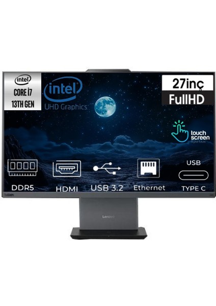 Thinkcentre Neo 50A 27 Gen 5 Intel Core I7 13620H 12SA0013TR-02 40GB 512GB UHD Graphics Freedos 27" Fhd Dokunmatik Ekran All In One Pc