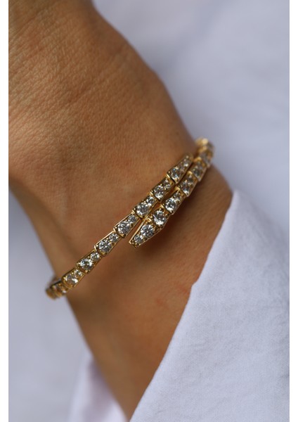 14 Ayar Altın Taşlı Yılan Desenli Kelepçe modelleri