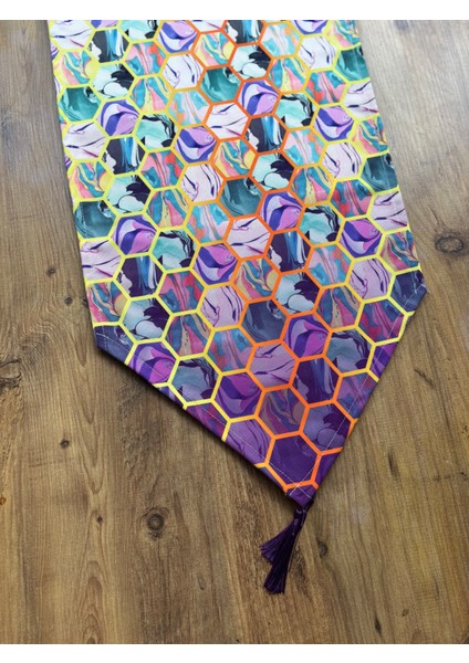 Modern Mor Altıgen Duck Keten Runner 6'lı Mor Supla Seti