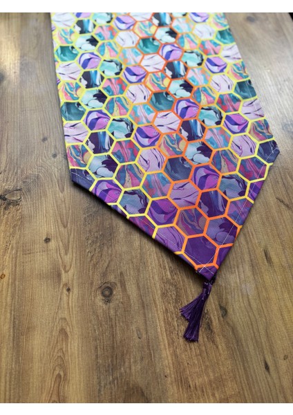 Modern Mor Altıgen Duck Keten Runner 6'lı Mor Supla Seti