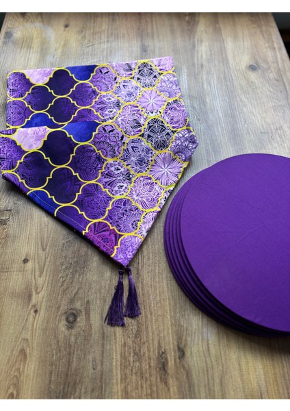 Mor Moroccan Duck Keten Runner ve 6'lı Mor Supla Seti