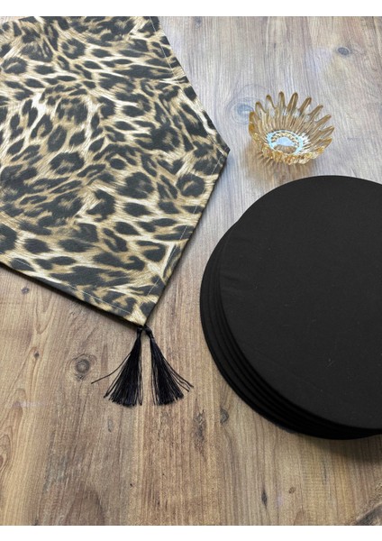 Leopar Duck Keten Runner ve 6'lı Siyah Supla