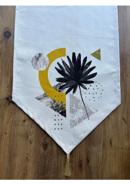Modern Palmiye Duck Keten Runner ve 6'lı Krem Supla Seti