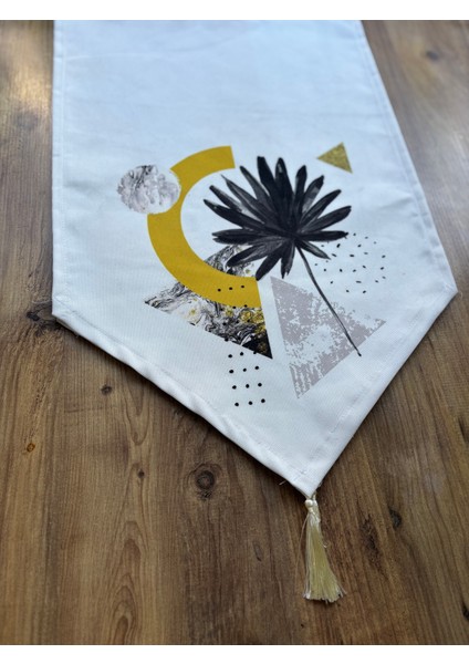 Modern Palmiye Duck Keten Runner ve 6'lı Krem Supla Seti