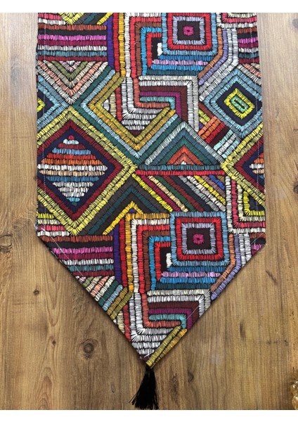 Vintage Duck Keten Runner ve 6'lı Siyah Supla Seti
