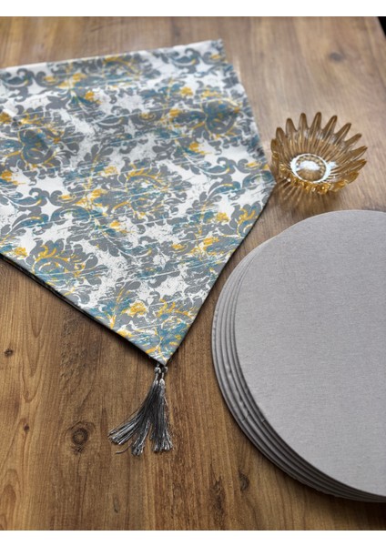 Mint Avangart Duck Keten Runner ve 6'lı Krem Supla Seti
