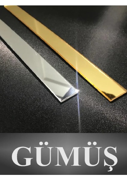 Dekoratif Şerit Ayna Pleksi Duvar Kaplama Süsü 1 cm x 100CM ( Yapışkanlı ) - Gümüş (Silver) Renk