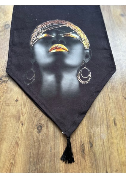 Afro Gold Duck Keten Runner ve 6'lı Siyah Supla Seti