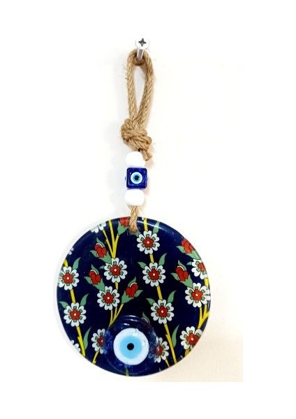Çiçek Desenli Lacivert Nazar Boncuklu Füzyon Cam Duvar Süsü fiyatları