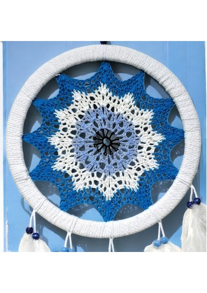 Petrol Mavisi Nazar Motifli Kuş Tüylü Duvar Süsü fiyatları