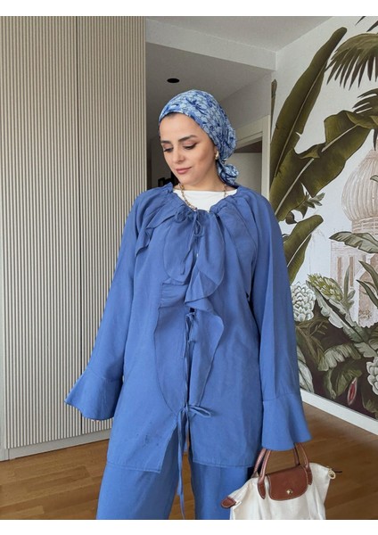 Fırfırlı Pamuklu Kimono Takım – Yazlık Dökümlü Ikili Takım Indigomavi fiyatları