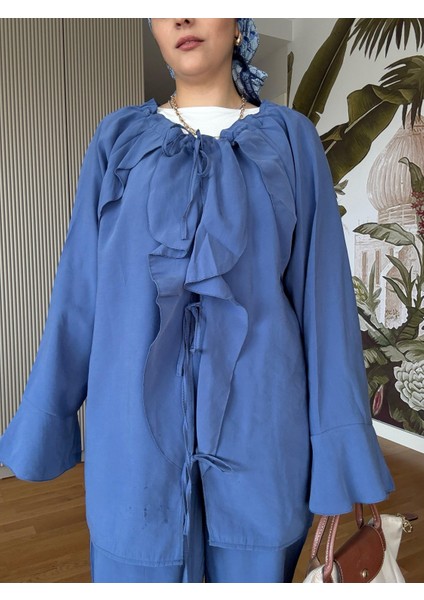 Fırfırlı Pamuklu Kimono Takım – Yazlık Dökümlü Ikili Takım Indigomavi modelleri