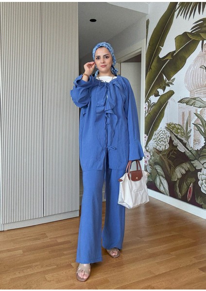 Fırfırlı Pamuklu Kimono Takım – Yazlık Dökümlü Ikili Takım Indigomavi fırsatları