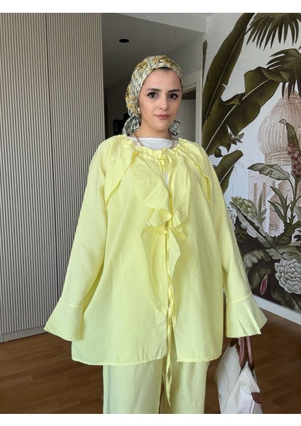 Fırfırlı Pamuklu Kimono Takım – Yazlık Dökümlü Ikili Takım Sarı fiyatları