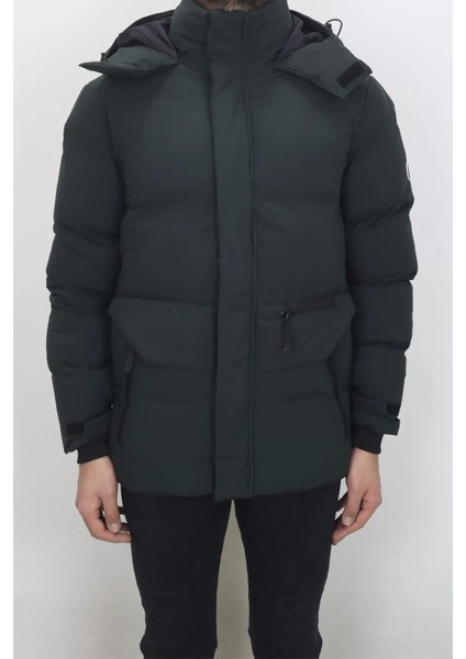 Fistan Store Erkek Hakim Yaka Spor Kesim Dar Kalıp Kapüşonlu Kışlık Şişme Mont