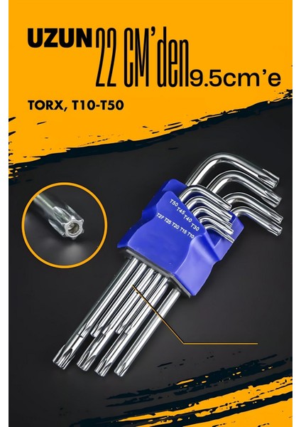 Uzun Torx Anahtar Seti Yıldız Alyan Seti - Torx Allen Anahtarı 9 Parça 721776