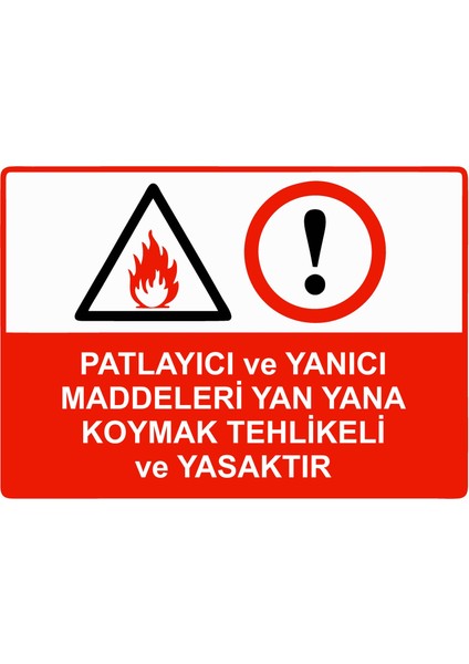 Patlayıcı ve Yanıcı Maddeleri Yan Yana Koymak Tehlikeli ve Yasaktır Uyarı Levhası Etiket 25X35 cm