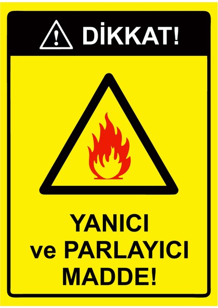 Dikkat! Yanıcı ve Parlayıcı Madde! Uyarı Levhası Dekota 25X35 cm