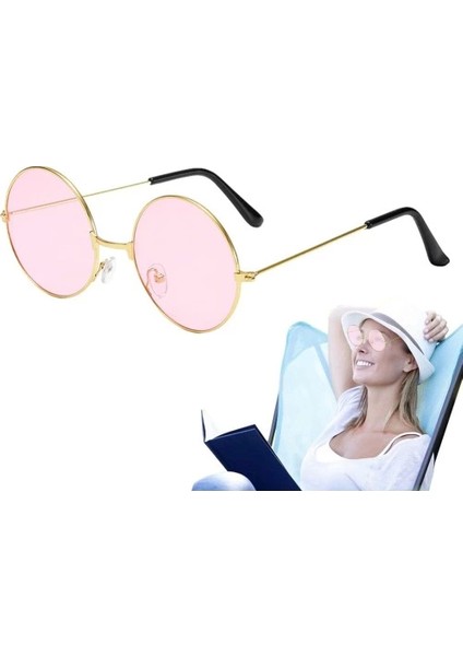 Yuvarlak Cam John Lennon Tarzı Gold Pembe Gözlük fiyatları