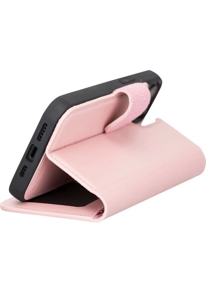 Apple iPhone 13 Uyumlu Deri Cüzdanlı Kılıf Nu2 Pembe
