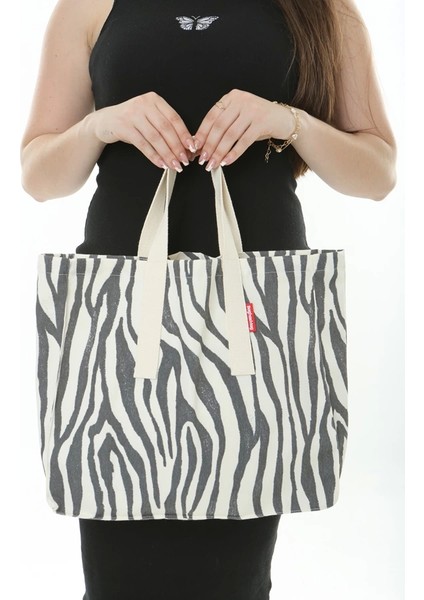 Baghashtag Zebra Baskılı Gabardin Bez Çanta
