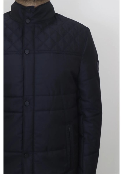 Fistan Store Erkek Lacivert Hakim Yaka Normal Kalıp Fermuar ve Çıtçıt Kapamalı Kışlık Mont fiyatları