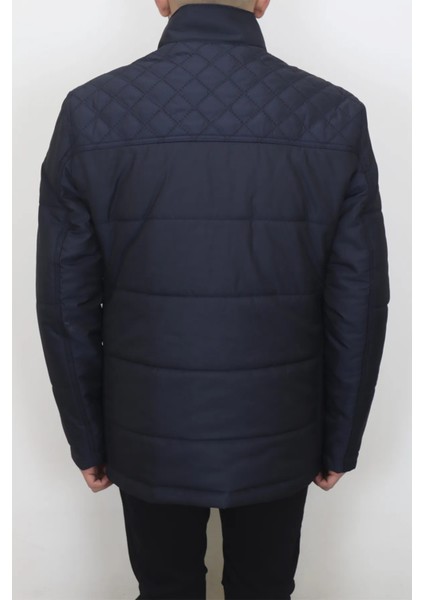 Fistan Store Erkek Lacivert Hakim Yaka Normal Kalıp Fermuar ve Çıtçıt Kapamalı Kışlık Mont fırsatları