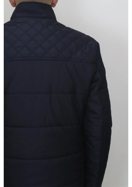 Fistan Store Erkek Lacivert Hakim Yaka Normal Kalıp Fermuar ve Çıtçıt Kapamalı Kışlık Mont indirimleri