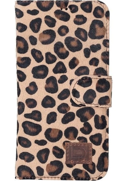 Apple iPhone 13 Pro Uyumlu Deri Cüzdanlı Kılıf Leopar Desen