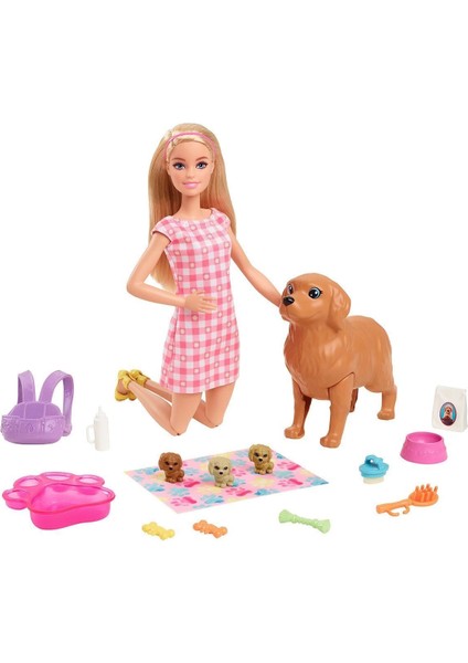 HCK75 Barbie ve Yeni Doğan Köpekler Oyun Seti, Barbie ve Hayvanları