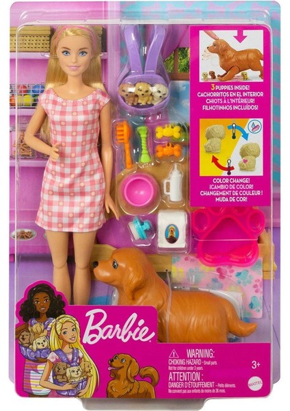 HCK75 Barbie ve Yeni Doğan Köpekler Oyun Seti, Barbie ve Hayvanları