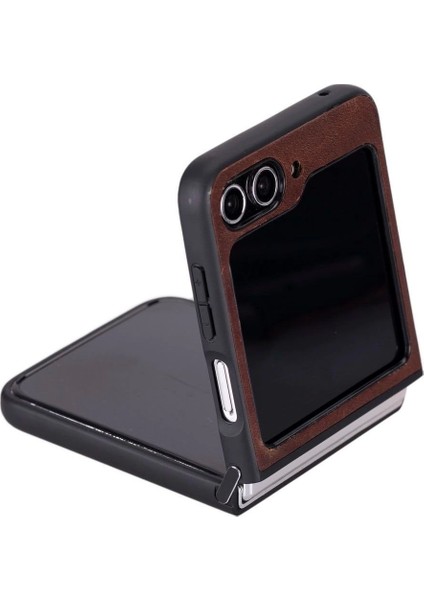 Samsung Galaxy Z Flip5 Uyumlu Deri Arka Kapak Antik Kahve
