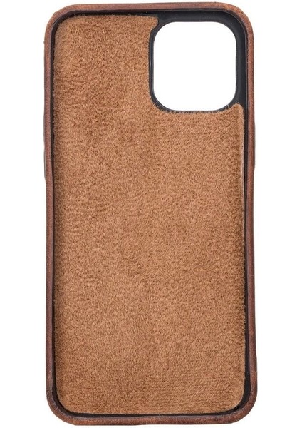 Apple iPhone 12 Pro Max Uyumlu Deri Arka Kapak Rock G2 Kahve