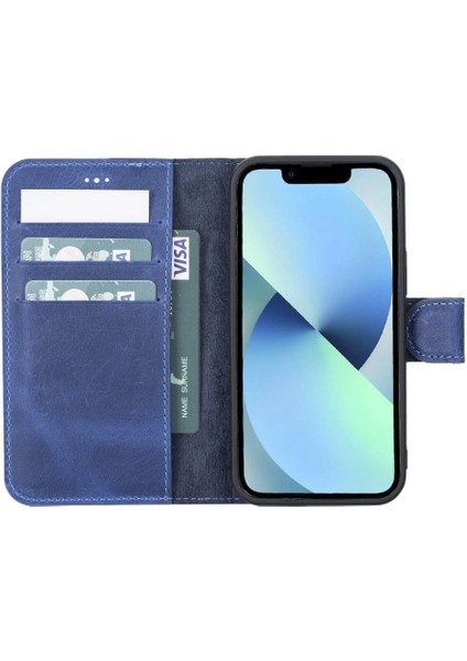 Apple iPhone 12 Mini Uyumlu Deri Cüzdanlı Kılıf G21 Mavi