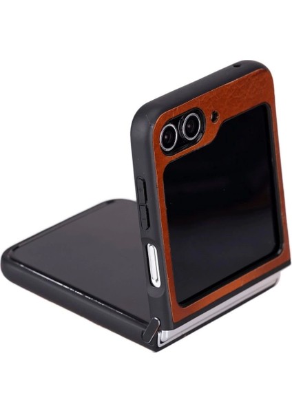 Samsung Galaxy Z Flip5 Uyumlu Deri Arka Kapak Efektli Taba